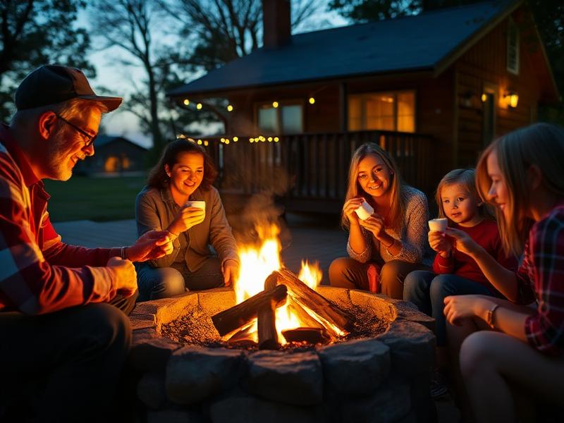 Family making s'mores at firepit