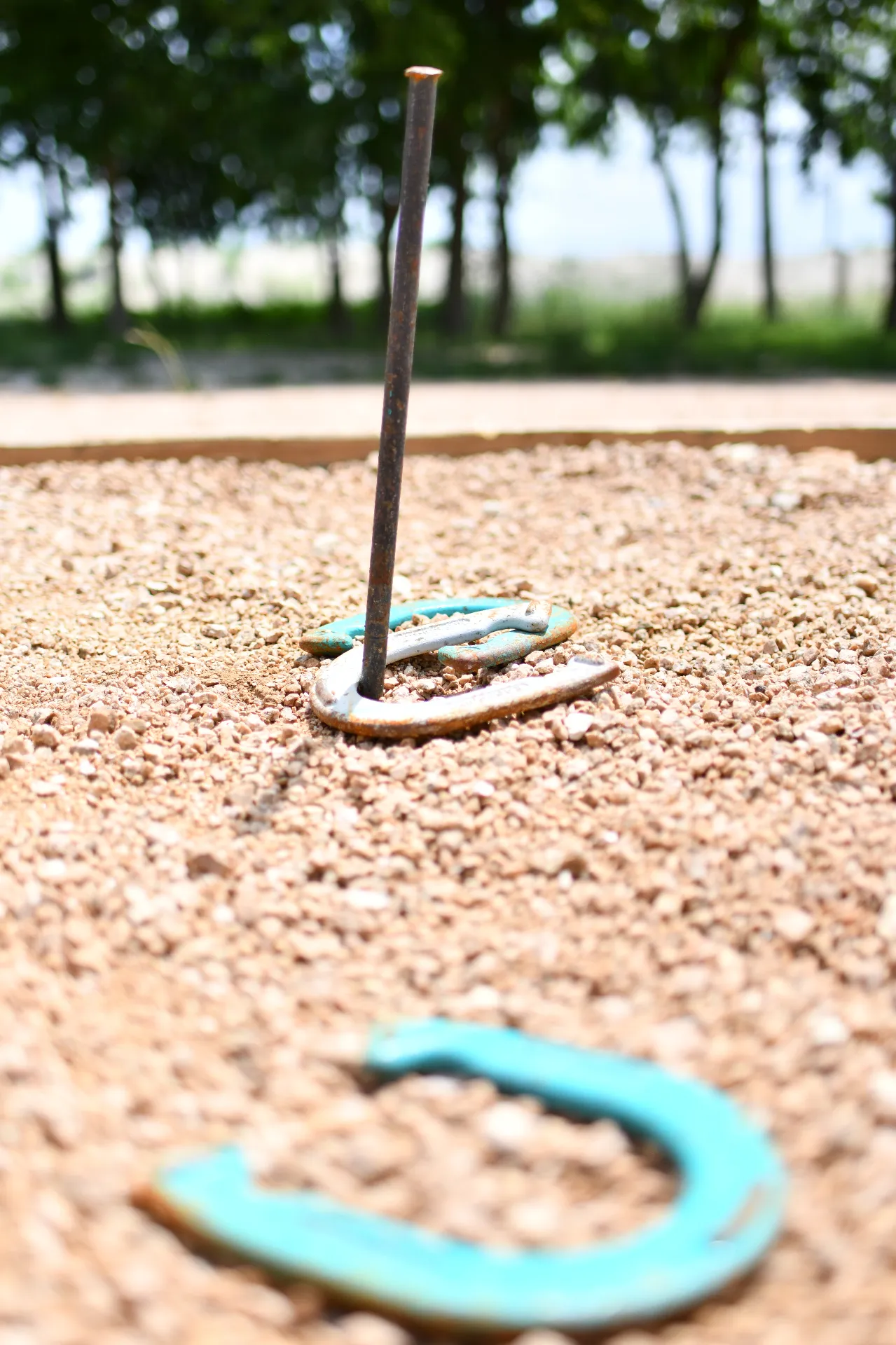 Horseshoe pit with horseshoes