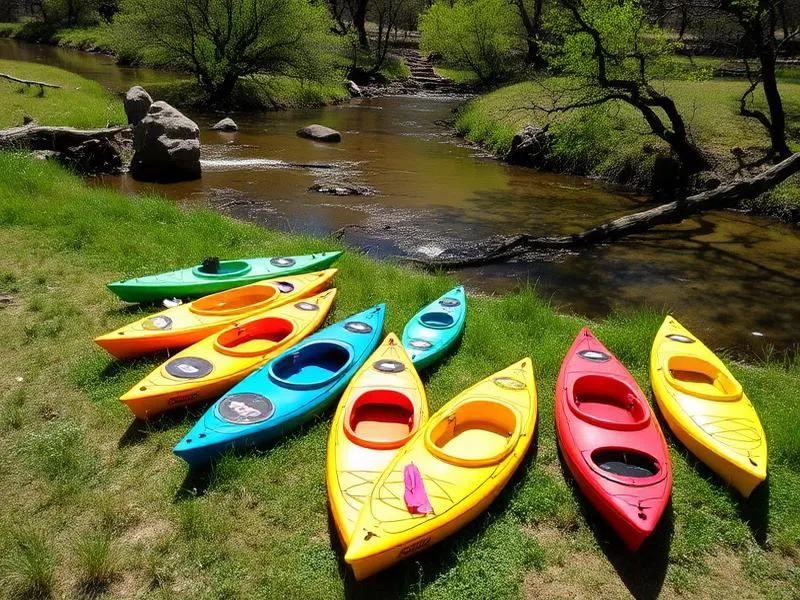 Colorful kayaks ready for guests