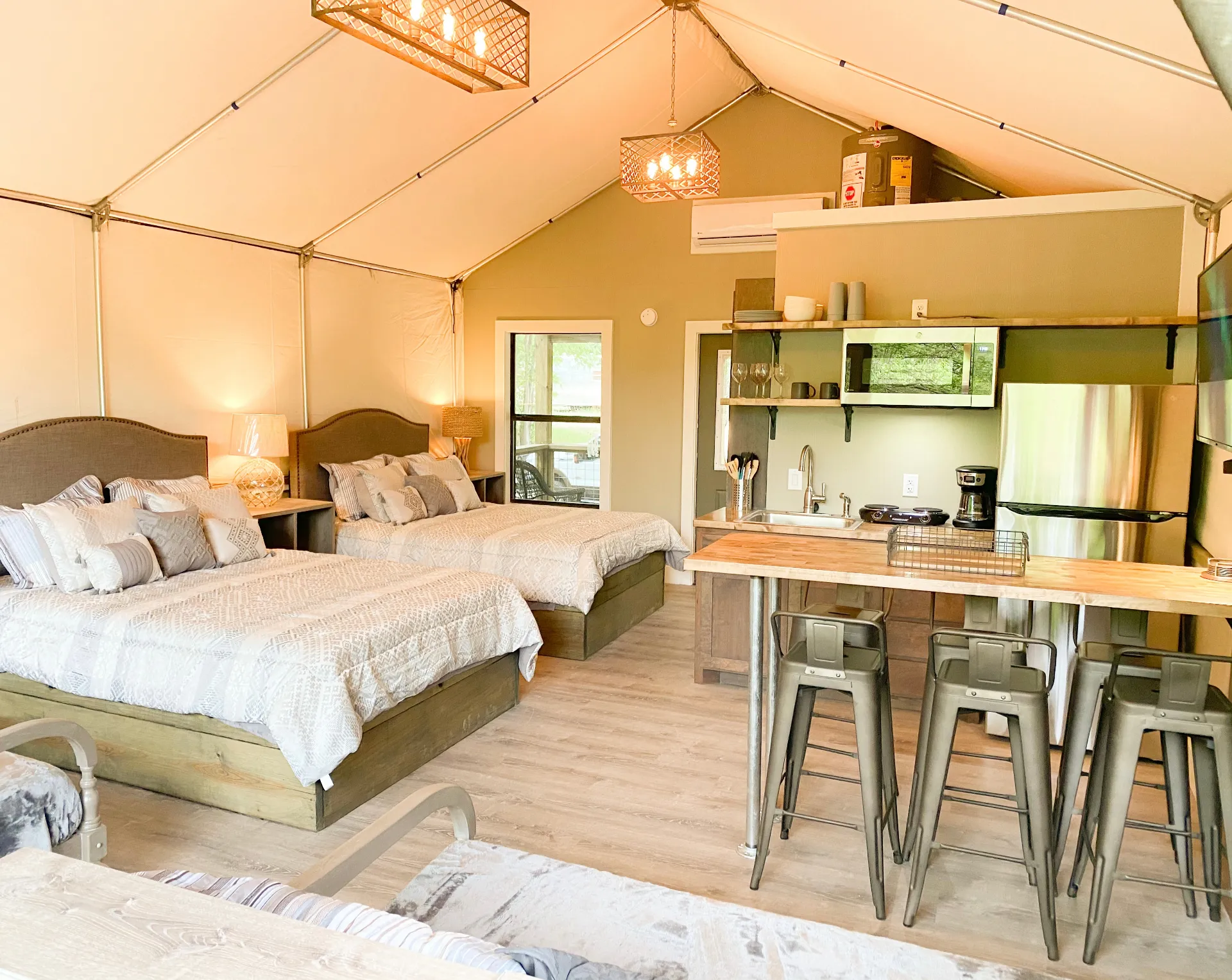Glamping Near San Antonio: Real Beds, Private Bath, Spring-Fed Creek
