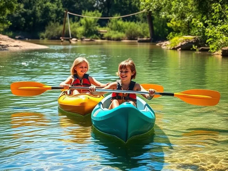 Kids paddling on Geronimo Creek near New Braunfels